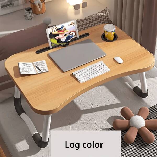 Laptop Bed Table, Foldable Lap Table, Portable Study Table, Laptop Stand With Cup Holder & Tablet Slot & Lift Handle For Work, Writing, Drawing, And Eating