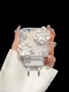 5件/套山茶花图案适用于欧版20W充电器保护套，数据线保护套兼容iPhone11/12/13/14/15/16 Pro Max数据线防弯绕线器，数据线固定器，防断数据线，TPU充电头保护壳 Nan充电器配件 手机配件 - 彩色 - 查看 8