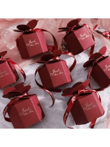 50 件创意六角花瓣糖果盒，节日派对礼盒，用于饼干、糖果、婚礼回礼，带丝带