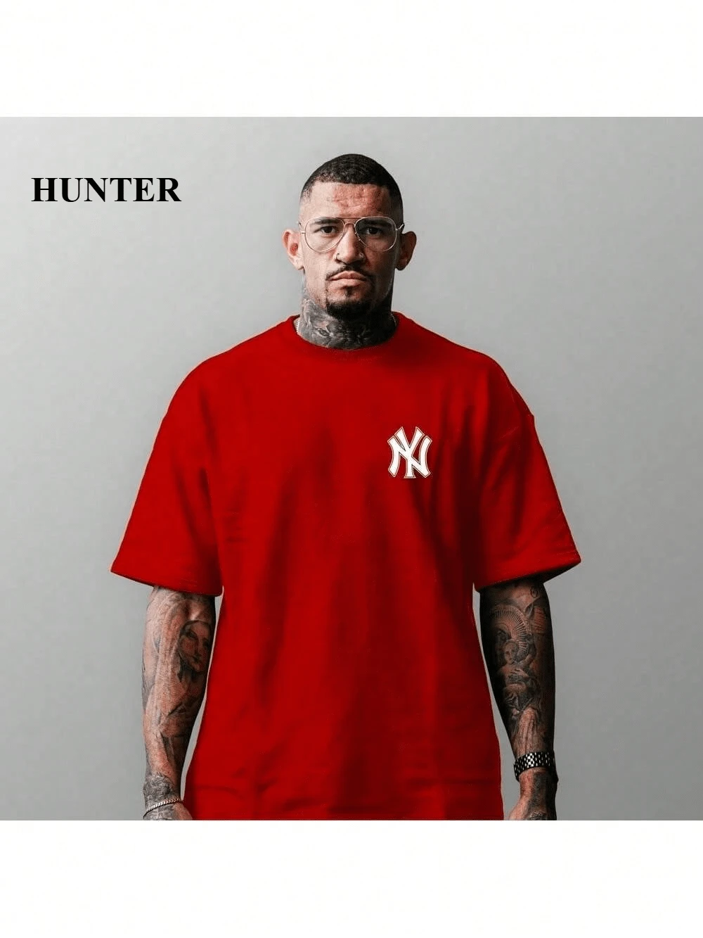 Men's Oversized StreetWea NY New York T-Shirt 100% Cotton From S To Plus Size G3 - Đỏ - Xem 1