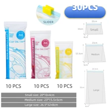 30个/20个自封保鲜袋，适用于冰箱冷冻室的密封可重复密封袋，用于水果蔬菜食品储存、家居装饰、派对和圣诞节储存的厚塑料袋 - 白色 - 查看 17