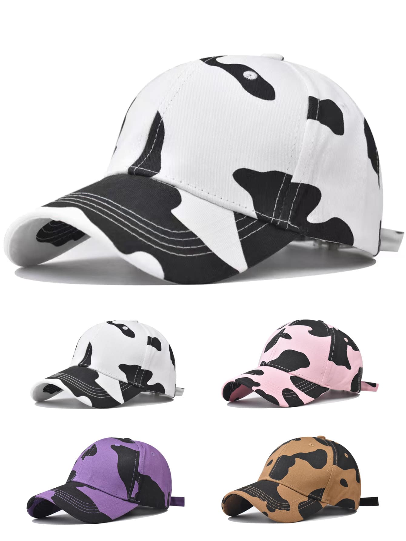 1 Stück Baseballkappe mit Milchmuster, Unisex, Kuh-Muster Kappe, modischer Outdoor Lässig Sonnenhut, Retro Schirmform Design - Verschiedenfarbig - Übersicht 1