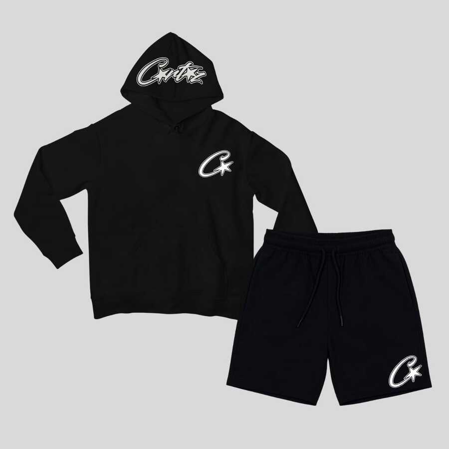 KIT Sweatshirt + Bermuda Corteizz Pink Island Rules The World Alcatraz CRTZ Streetwear Cotton Adult And Children - 黑色 - 查看 1