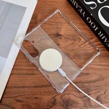 Galaxy Z Fold7 Fold6 Fold5 Fold4 Phone Case, Minimalist Fashion Transparent Crystal Shock-Proof Phone Protective Cover, Anti-Fall Protection With Magnetic Waterproof Scratch Resistant - Clear - View 2