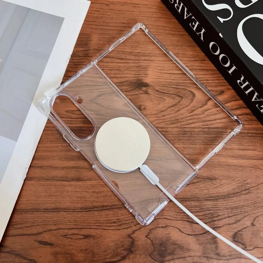 Galaxy Z Fold7 Fold6 Fold5 Fold4 Phone Case, Minimalist Fashion Transparent Crystal Shock-Proof Phone Protective Cover, Anti-Fall Protection With Magnetic Waterproof Scratch Resistant