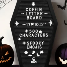 Tableau de lettres en forme de cercueil, planche de message en bois pour décoration d'Halloween à la maison, décoration effrayante et lugubre, cadeau effrayant et inquiétant. Les lettres ne sont pas amovibles.