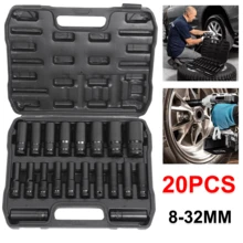 Lislark 20pcs Deep Impact Socket Set, 8-32mm Steel Electric Wrench Sockets, Long Distance Wheel Wrench Nut Kit - 黑色 - 查看 6