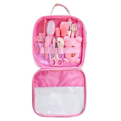 Kit De Higiene Profesional Para Bebés 13 Piezas - Incluye Termómetro Digital, Cortaúñas De Seguridad, Cepillo Suave, Peine Y Estuche Portátil - Ideal Para Recién Nacidos - Color Rosa Pastel