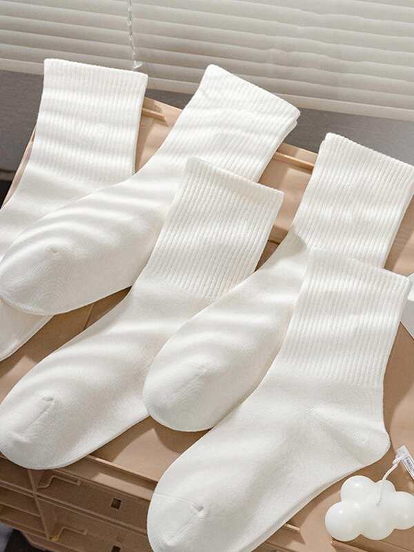 5 pares de calcetines casuales de media caña, blancos puros, de moda, cómodos y suaves