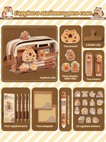 Capibara-Themed Pen Bag. It Has A Large Capacity And Is Transparent With A Handle. In The Maillard Color Scheme, It's A Multifunctional Stationery Box Suitable For Primary And Junior High School Students.,For School Supplies,Back To School