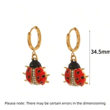 VKHK 1 对 18K 镀金不锈钢辣椒、甜甜圈、樱桃、瓢虫吊坠耳环，适合女性日常和派对佩戴，礼物