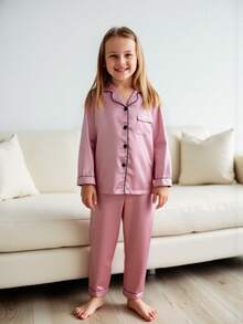 2件套少女粉色长袖和长裤睡衣套装 - 粉色 - 查看 8