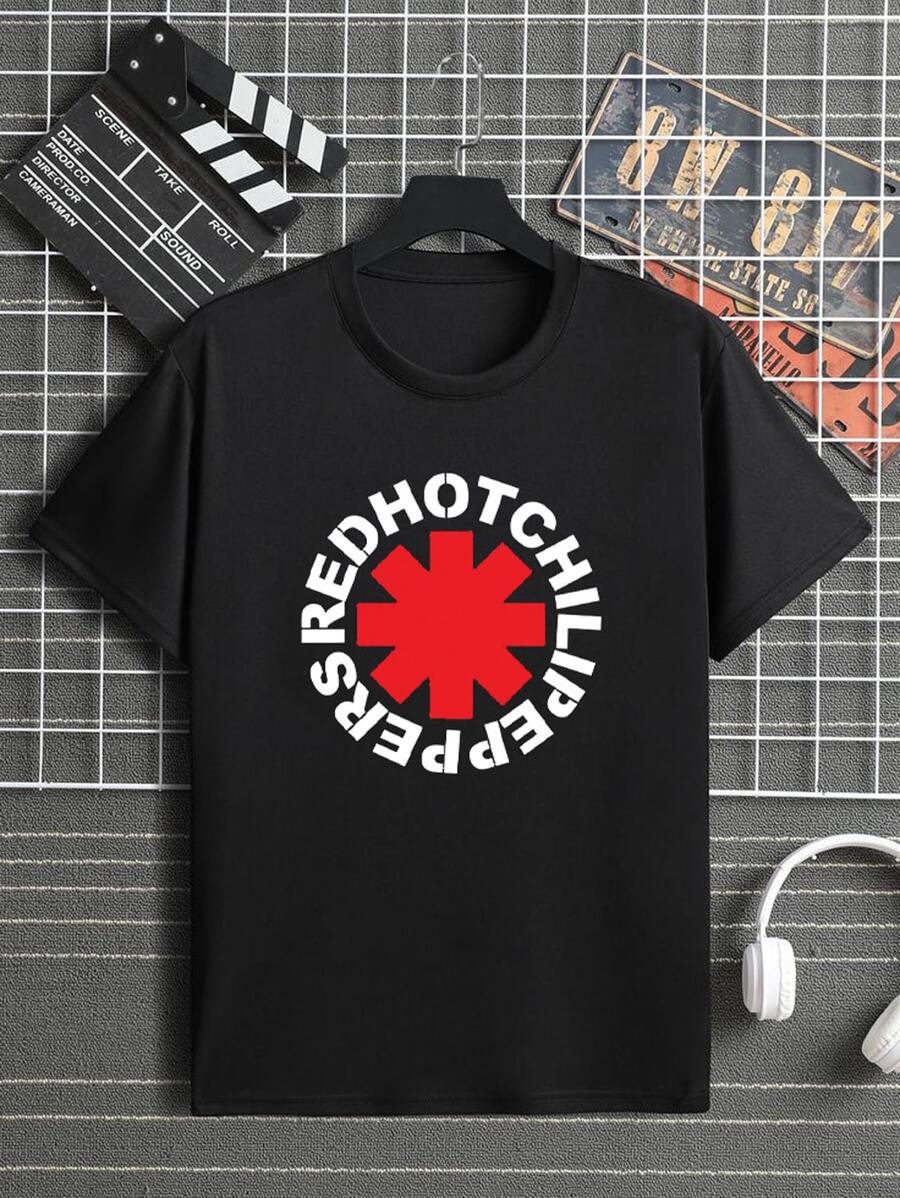 Red Hot Rock T-Shirt International Band Oldschool Rock And Roll Shirt Blouse Unisex Male Female 100% Cotton Top Premium Streetwear Launch Immediate Shipping Various Colors!! Plus Size - màu đen - Xem 1