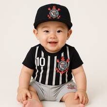 Timão Themed Monthiversary Baby Bodysuit Super Comfortable Premium Line - 連身衣+白色短褲+貝雷帽 - 查看 1