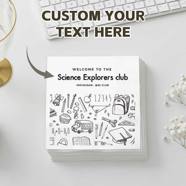20-300pcs Custom Invitation Napkins, Personalized Paper Napkins, 3-Ply White Disposable Napkins For Back To School Party, Welcome Back Party, Harmless To Use And Touch, Perfect Party Decorations For Family, College, University, School, Class And Club, Club Recruitment Celebration, Custom Party Napkins