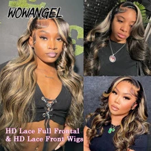 WOWANGEL 250% Density Melt Skins 13x6 Real HD Lace Front Wig Highlight 27 Body Wave Wigs With Baby Hair 100% Peruvian Human Hair Wig Full Large Lace Space Ombre Colored Glueless Ture HD Lace Frontal Closure Wig Pre Plucked For Women Daily Use