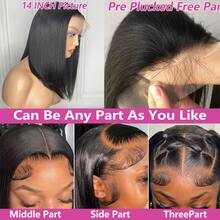 200% 密度自然色直发蕾丝前假发混合头发 13x4 高清骨直发蕾丝前假发真人混合头发 4x4 5x5 短发蕾丝前假发适合日常使用 8-34 英寸无胶预拔预剪自然色自然发际线带婴儿头发