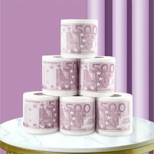 1卷500欧元钞票图案卫生纸，家用卫生纸，也可用于打印美元钞票图案，新奇礼品，家用清洁用品，派对用品，节日礼品 - 紫色 - 查看 3