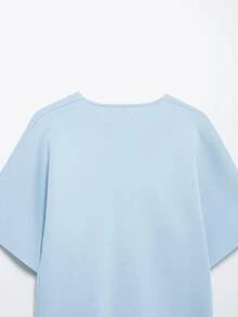 DEEKA欧美风夏季新款毕业季女百搭简约V领短袖针织上衣 - 淺藍1 - 查看 7