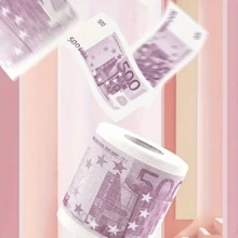 1卷500欧元钞票图案卫生纸，家用卫生纸，也可用于打印美元钞票图案，新奇礼品，家用清洁用品，派对用品，节日礼品 - 紫色 - 查看 4