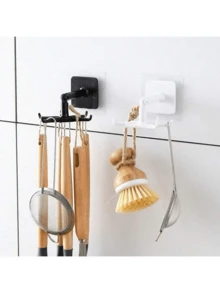 5pcs Multi-Function 360° Rotating Adhesive Hooks, No-Drill Kitchen Spoon Hooks With 6-Hook Rack - Multicolor - View 6