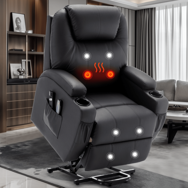 KORSER Electric Recliner With Massage And Heating, Power Lift Recliner Chair For Adults, Modern Reclining Chair With Remote Control, Double Cup Holder,  Faux Leather Recliner Chair