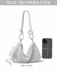Lightweight, Business Casual Rhinestone Decor Bucket Bag Mini Drawstring Design, Clear Bag Faux Pearl Bag Evening Bag, Dinner Bag Glamorous, Elegant, Exquisite, Quiet Luxury Rhinestone For Party Girl, Woman, Bride Perfect For Party, Dinner/Banquet Christmas Party Dress, Perfectly Matching With Bridal Party, Best Choice Elegant Bag For Bridal Shower,Rhinestone Purse Sparkly Evening Bag Silver Clutch Purses For Women Evening, Cross Body Handbags For Party Prom Club Wedding - 彩色 - 查看 3