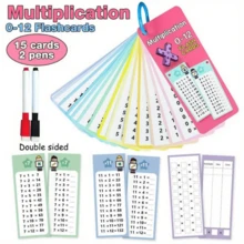 Set de 15 piezas/Tarjetas didácticas de matemáticas con operaciones de suma, resta, multiplicación y división, reutilizables con marcador de borrado en seco, herramienta de aprendizaje matemático para el aula y los estudiantes, adecuado como regalo para estudiantes [Multiplicación 14 piezas] - Multicolor - Ver 4