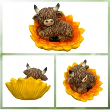 2pcs Creative Resin Highland Cow Figurines, Christmas Gift, Halloween Thanksgiving Decor, Decoration Ornament, Holiday Decoration, Home Desktop Decor, Gift For Family And Friends