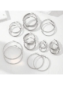 Exaggerated Versatile Large Hoop Earrings, Fashionable Big Round Circle Earring Set, Multiple Piece Earring Set For Women