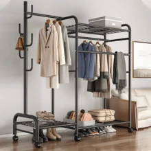 Lislark Black Heavy Duty Metal Double Rail Clothes Hanging Rack Shelf Display Stand Garment - Black - View 3