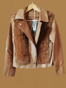 Women's Leather Jacket Simple Casual Zipper Pocket Button Evening Daily - 棕色 - 查看 7