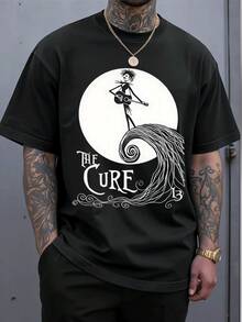 Camiseta con estampado de guitarra de Jack de Pesadilla antes de Navidad para hombre, camiseta informal de primavera y verano de manga corta y cuello redondo, cuello redondo, manga corta, 100% algodón, algodón grueso de 220 g - Negro - Ver 1