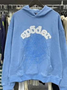 Y2K Hip Hop Spider Hoodie For Men ,Stylish Spider Pattern Pullover With Pockets - Màu xanh lam - Xem 2