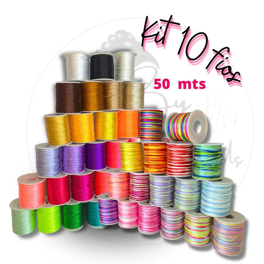 Kit 10 Colors Satin Thread 100mts 1mm Wholesale - Silk Thread Rat Tail, For Braids Crafts - Black and White - View 1