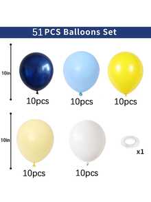 51/26pcs Balloon Set, Navy Blue Matte Yellow White Party Balloons, Pastel Blue Yellow White Latex Helium Balloons, Suitable For Boy's Birthday, Baby Shower, Graduation, Truck, Office Party Decoration - Multicolor - View 2