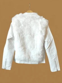 Women's Leather Jacket Simple Casual Zipper Pocket Button Evening Daily - White - View 4