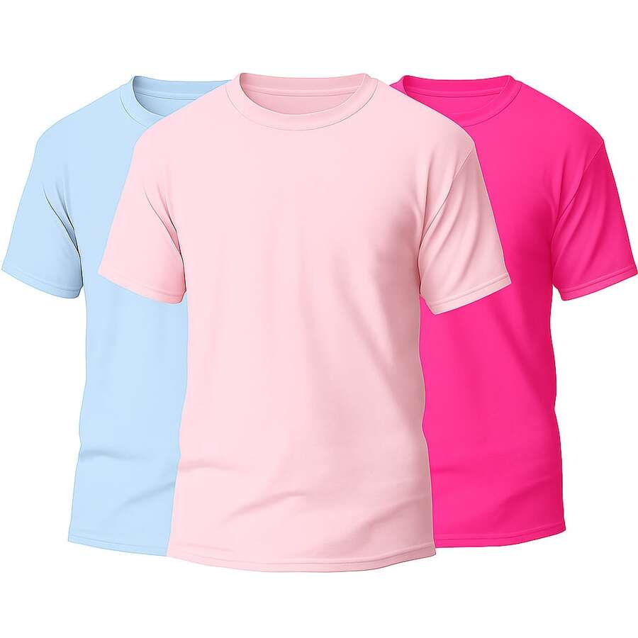 KIT 3 Basic Plain Men's T-Shirts 100% Cotton 30.1 - Baby Blue + Baby Pink + Pink - View 1