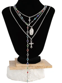 4/3/1 Set modischer, sexy, übertriebener vintage Kreuz, Seestern, Blumen, bunte Perlenimitation, Kristall-Geometrie-Muster Kupfer-Halsketten-Set für Frauen, Strand, Date, Party, Geschenke, alltägliches Styling