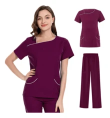 Mujer Uniforme Medico, Conjunto Quirúrgico Filipina Pantalon - Morado - Ver 1
