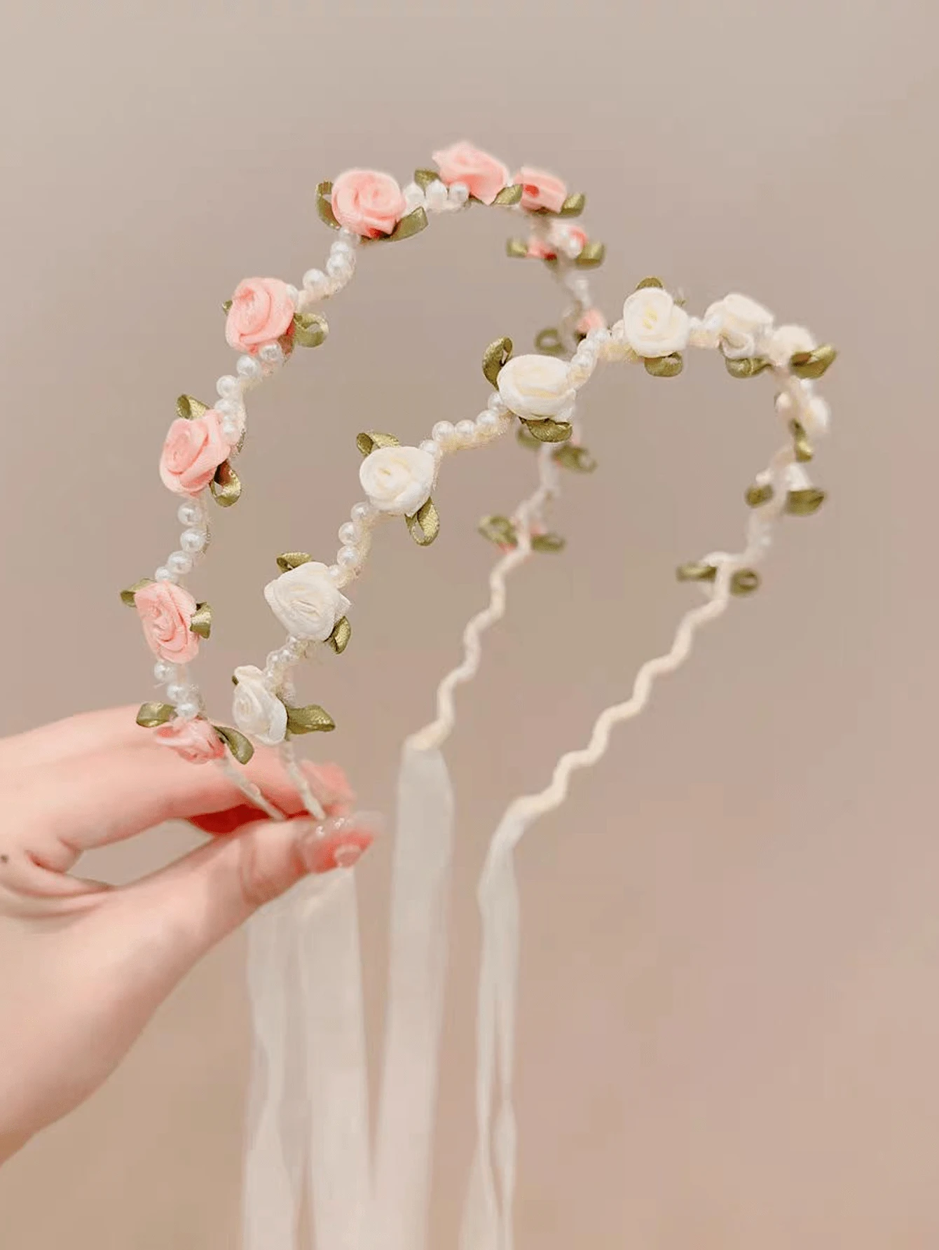 Princess Headband Hair Accessories, Faux Pearl Flower Crown, Floral Headpiece, Sweet Girl Hair Hoop - A - View 1