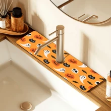 1pc Home Decor, Skull, Ghost, Pumpkin Pattern Printed Faucet Mat, Halloween Gift, Halloween, Halloween Decor, Durable Polyester, Quick Dry, Easy To Clean, Suitable For Kitchen And Bathroom, Easy To Install, Daily Decor, Gift, Bathroom Mat, Durable Faucet Mat, Faucet Accessory - Multicolor - View 12