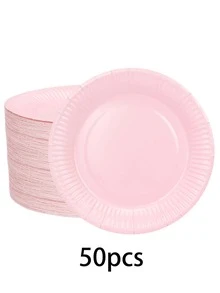 10 件/20 件/50 件浅粉色一次性纸盘 6 英寸粉色纸质蛋糕盘 7 英寸甜点盘适用于小吃、沙拉、家庭晚餐和 DIY 工艺品，适用于办公室、露营、室内使用、生日、新娘送礼会、性别揭晓、婚礼 - 粉色 - 查看 6