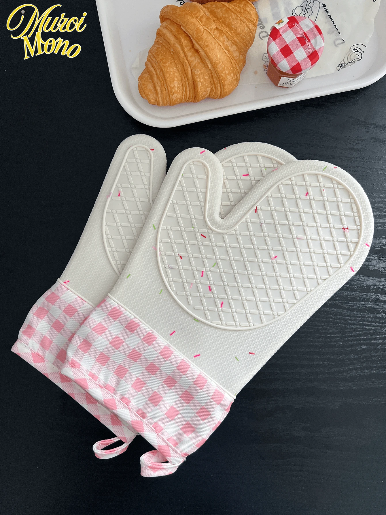 1 件耐热手套和防滑手套 - 厨房烤箱手套 - 硅胶烤箱手套 - 微波炉烘焙工具、防滑厨房配件、节日烹饪礼物，适合家庭和厨房组织