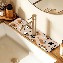 1pc Home Decor, Skull, Ghost, Pumpkin Pattern Printed Faucet Mat, Halloween Gift, Halloween, Halloween Decor, Durable Polyester, Quick Dry, Easy To Clean, Suitable For Kitchen And Bathroom, Easy To Install, Daily Decor, Gift, Bathroom Mat, Durable Faucet Mat, Faucet Accessory - Multicolor - View 13