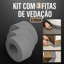 Fita Adesiva de Vedação Impermeável para Cozinha e Banheiro à Prova D'água para Rejunte e Acabamento - 3 Fitas Cinza - Visão 1