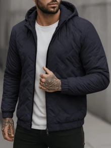 Chamarra Bomber Acolchada Gris con Capucha Hombre, Estilo Urbano Minimalista - Azul Marino - Ver 1