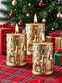 1pc Cheerful Christmas Reindeer (Snowy Stroll) Cylindrical Aromatherapy Candle Silicone Mold - Cute Reindeer Design For DIY Candles/Resin/Gypsum Crafts, Ideal For Christmas Decor & Handmade Holiday Gifts, Easy To Demold/Clean & Reusable - White - View 11