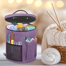 1pc Oxford Cloth Yarn Storage Bucket, Minimalist Style Cylindrical Shape With Multi-Pocket Mesh Details, Suitable For Yarn Balls And Knitting Tools Organization, Fits Handcraft Knitting And Home Organizing Scenarios.