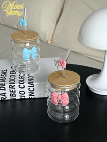 500ml（16.91oz）蝴蝶公主系列玻璃吸管杯 - 节日和生日的理想礼物，适合咖啡或珍珠奶茶返校 - 彩色 - 查看 3